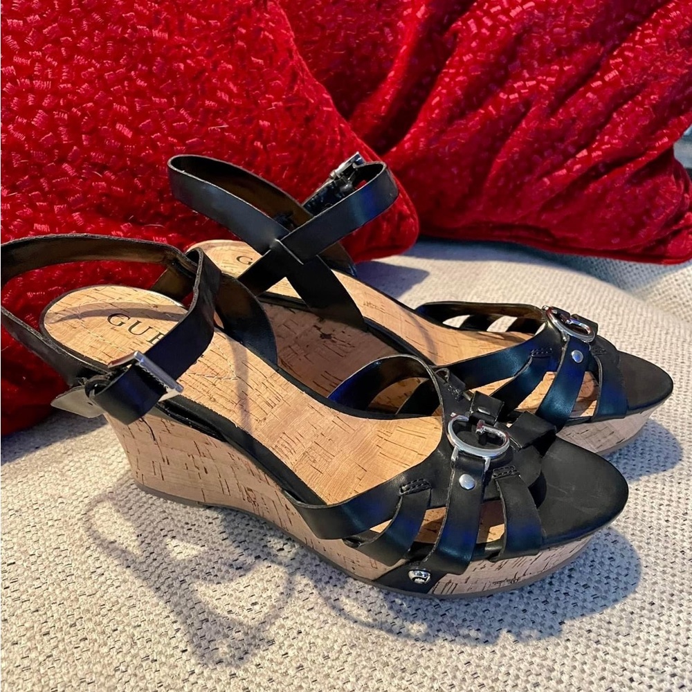 Guess wedge cork sandals, size 8